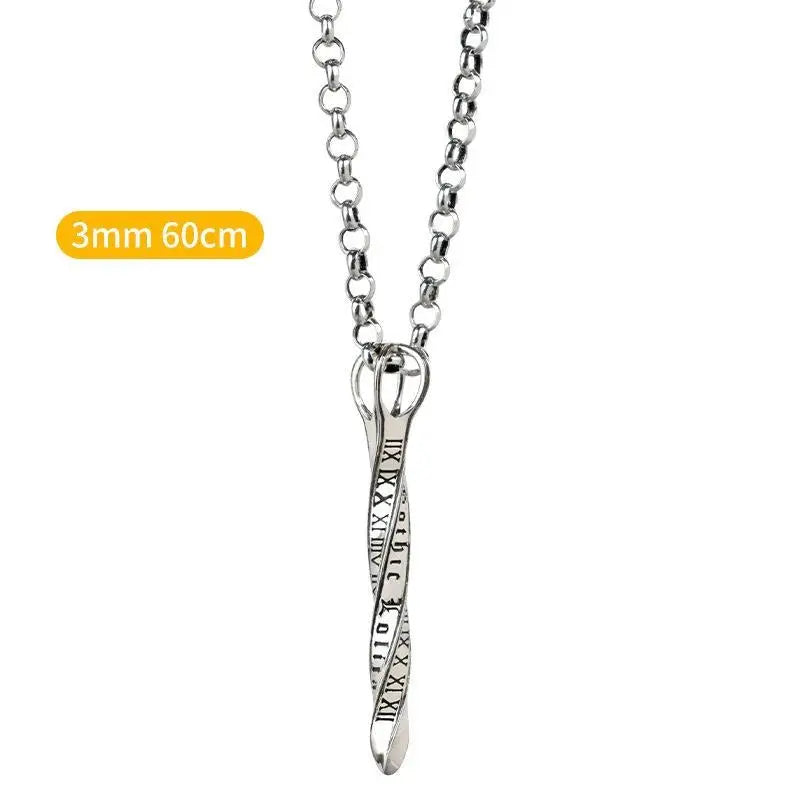 Y2k silver ring necklace with space-time arrow design - pendant 3mm60cm chain / 925 - necklaces