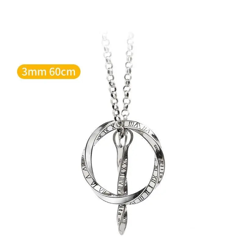 Y2k silver ring necklace with space-time arrow design - round pendant 3mm60cm chain / 925 - necklaces