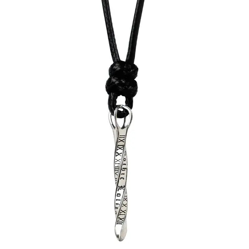 Y2k silver ring necklace with space-time arrow design - spacetime wax cord / 925 - necklaces