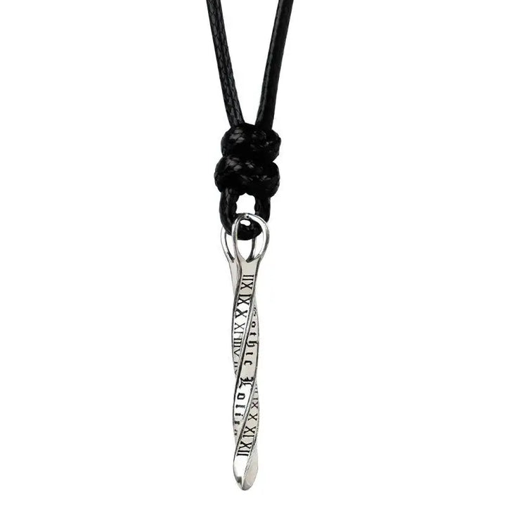 Y2k silver ring necklace with space-time arrow design - spacetime wax cord / 925 - necklaces