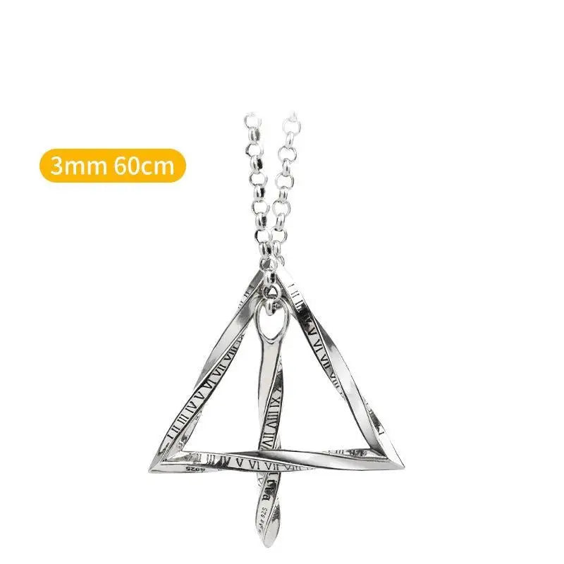 Y2k silver ring necklace with space-time arrow design - triangle pendant 3mm60cm chain / 925 - necklaces