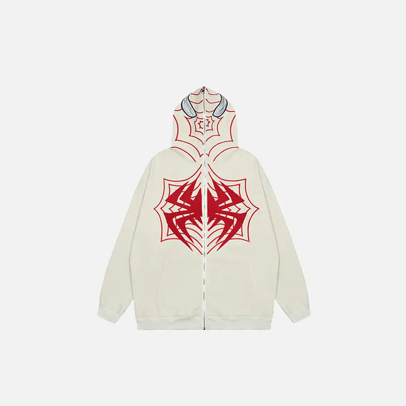 Y2k spider embroidered zip hoodie for stylish comfort - beige / m - hoodies