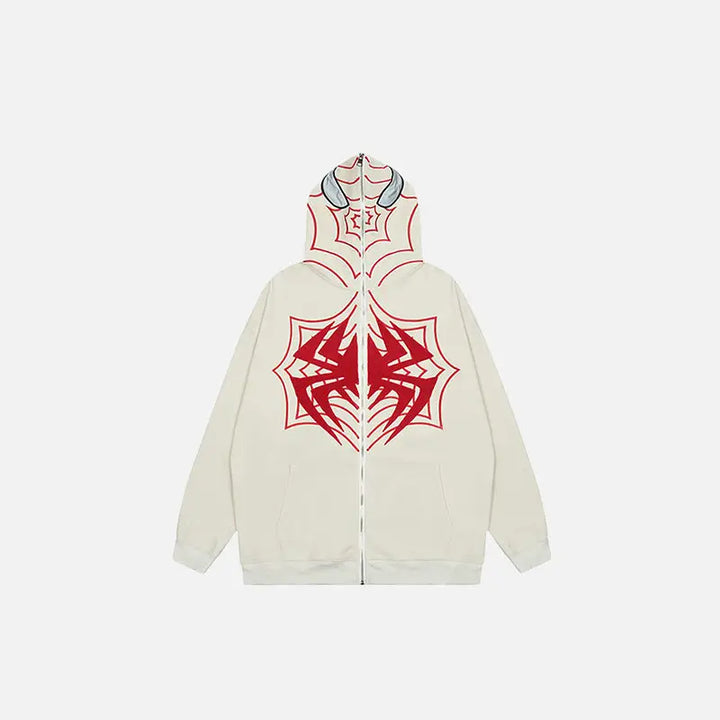 Y2k spider embroidered zip hoodie for stylish comfort - beige / m - hoodies