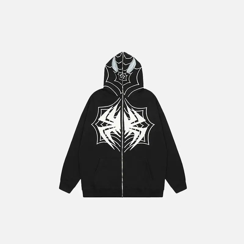 Y2k spider embroidered zip hoodie for stylish comfort - black / m - hoodies