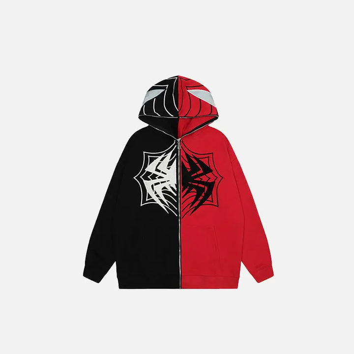 Y2k spider embroidered zip hoodie for stylish comfort - hoodies