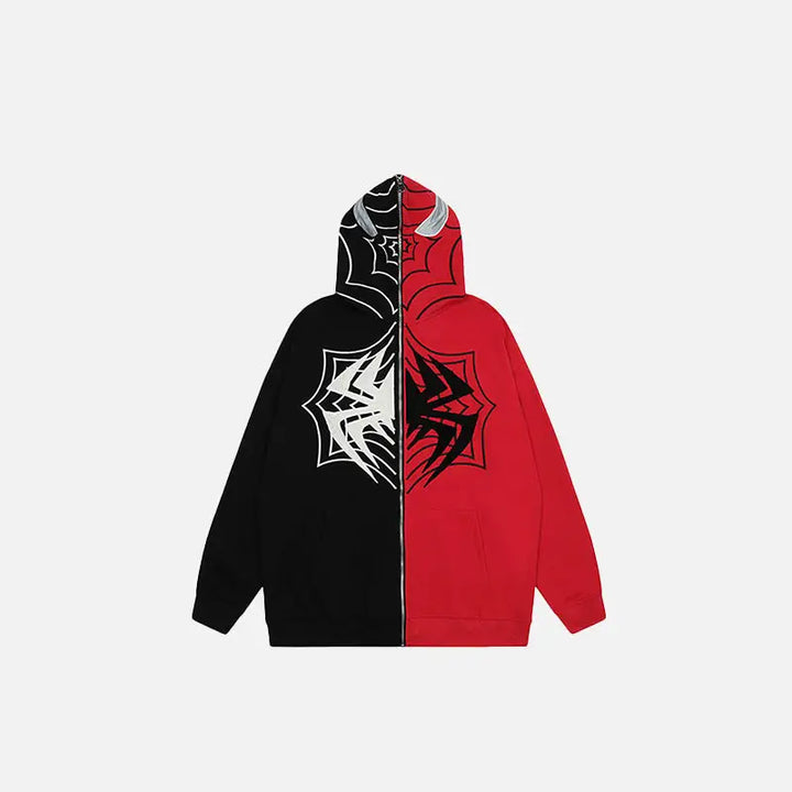 Y2k spider embroidered zip hoodie for stylish comfort - red / m - hoodies