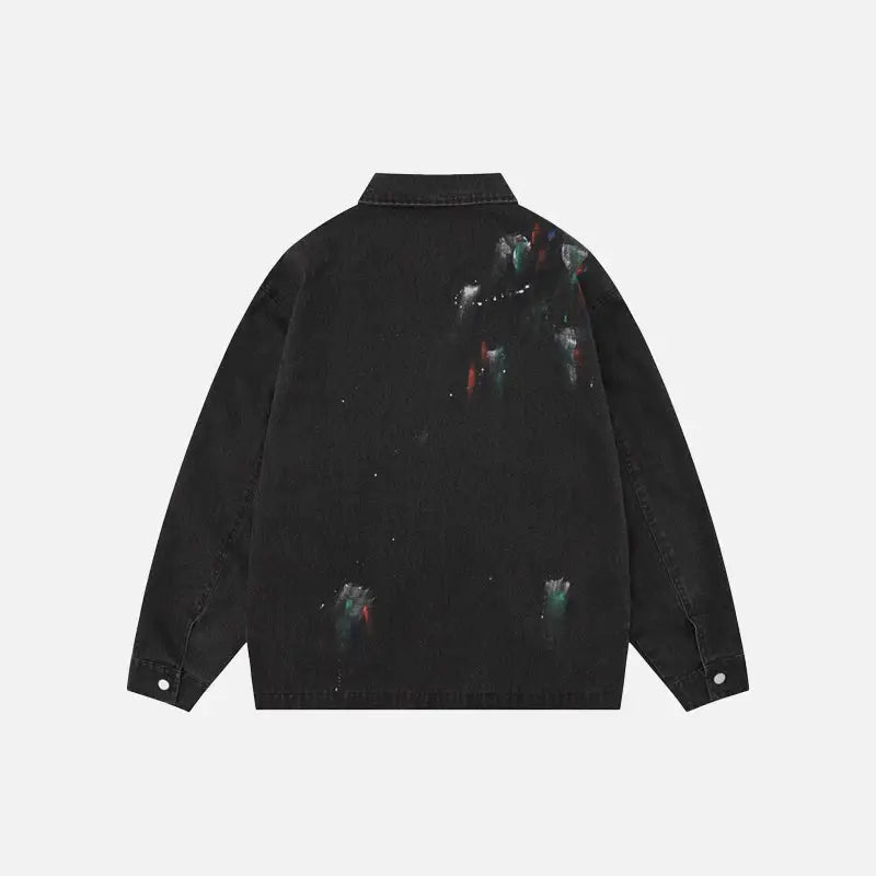 Splash ink embroidered butterfly y2k denim jacket - jackets