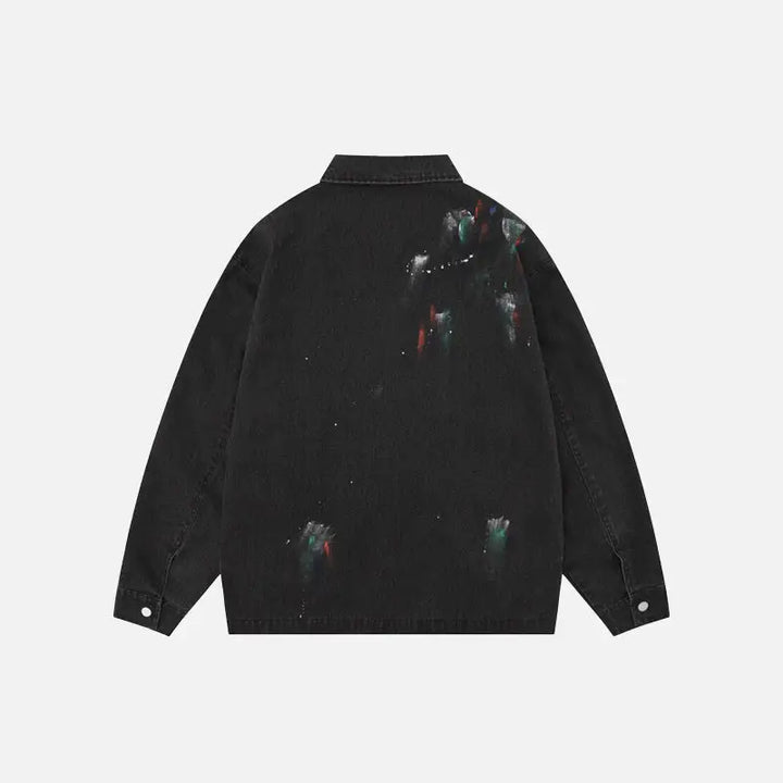 Splash ink embroidered butterfly y2k denim jacket - jackets