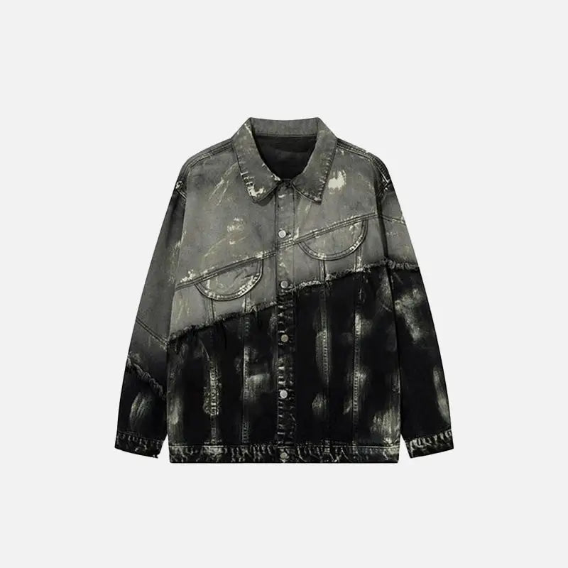 Y2k splicing color mud dyed jacket for a cozy classic look - black / m