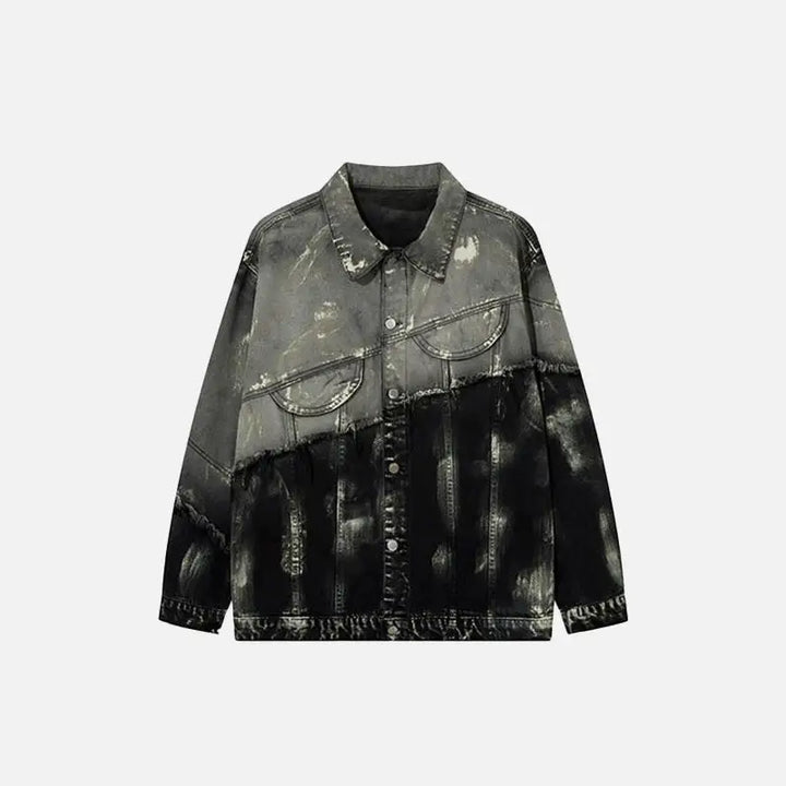 Y2k splicing color mud dyed jacket for a cozy classic look - black / m