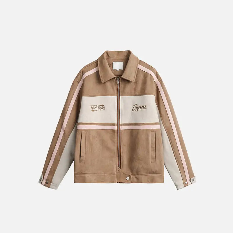 Y2k splice color varsity jacket for a fashion-forward look - coffee / m - varsity jackets