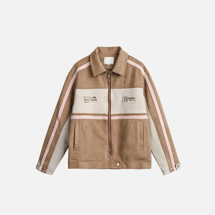 Y2k splice color varsity jacket for a fashion-forward look - coffee / m - varsity jackets