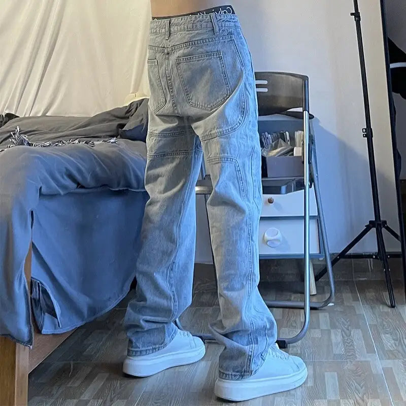 Men’s denim stacked jeans - streetwear style