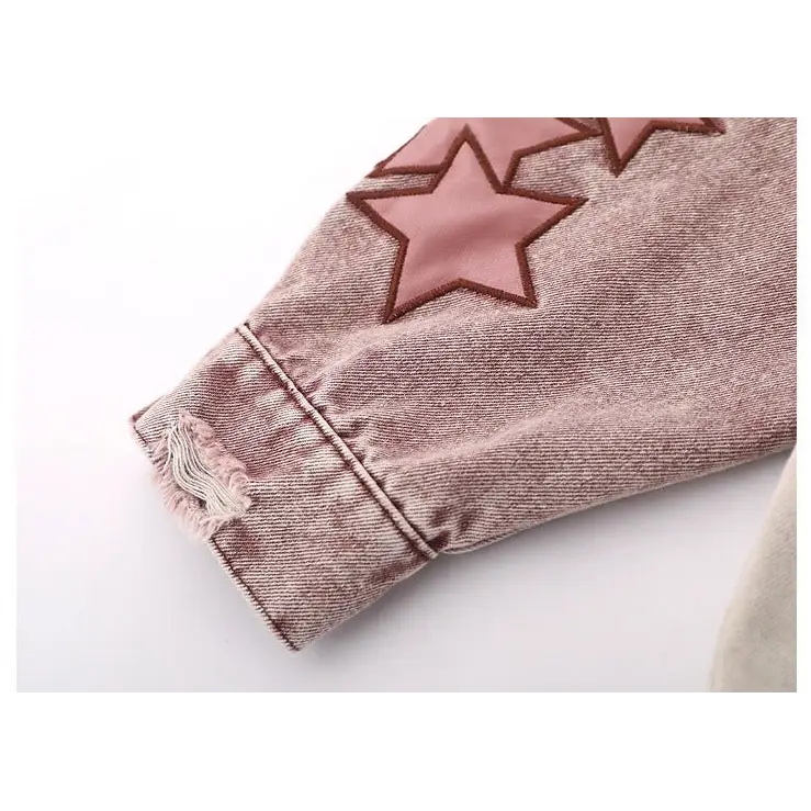 Y2k star embroidery denim jacket with v-neck design