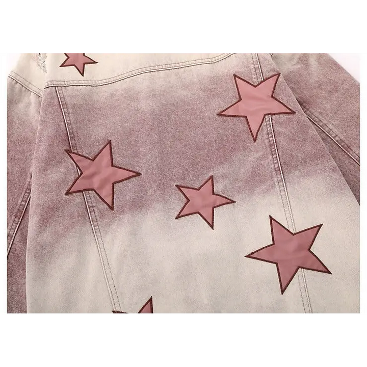 Y2k star embroidery denim jacket with v-neck design