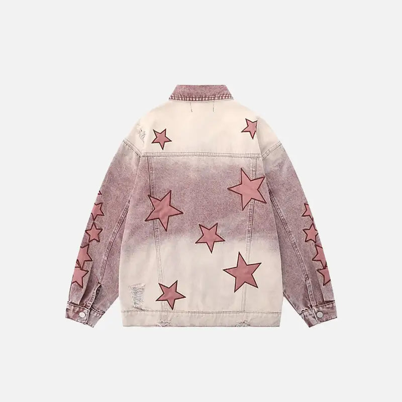 Y2k star embroidery denim jacket with v-neck design