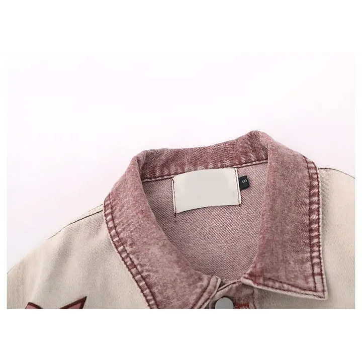 Y2k star embroidery denim jacket with v-neck design