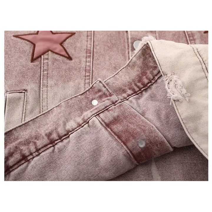 Y2k star embroidery denim jacket with v-neck design