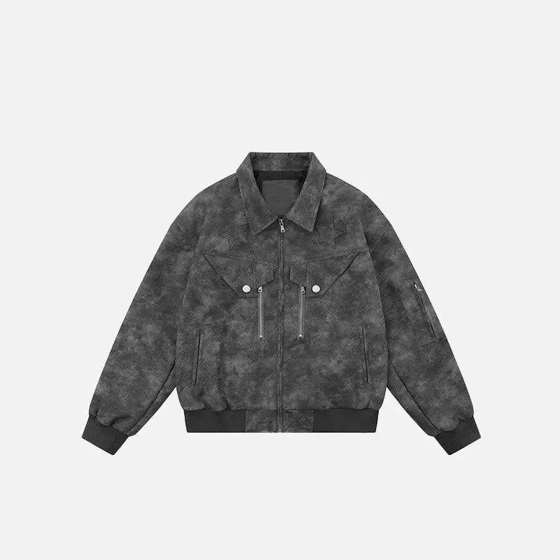 Y2k star graphic embroidery varsity jacket for versatile streetwear style - black / s