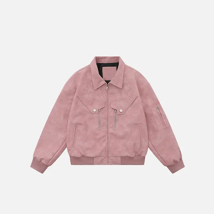 Y2k star graphic embroidery varsity jacket for versatile streetwear style - pink / s