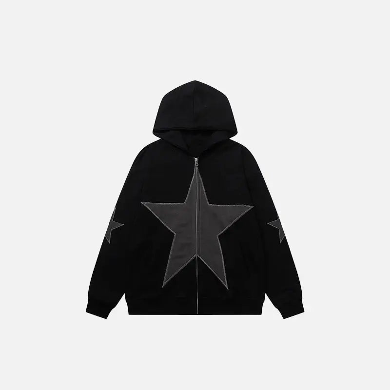 Y2k hoodies with star graphic patch for trendy style and comfort - black / m