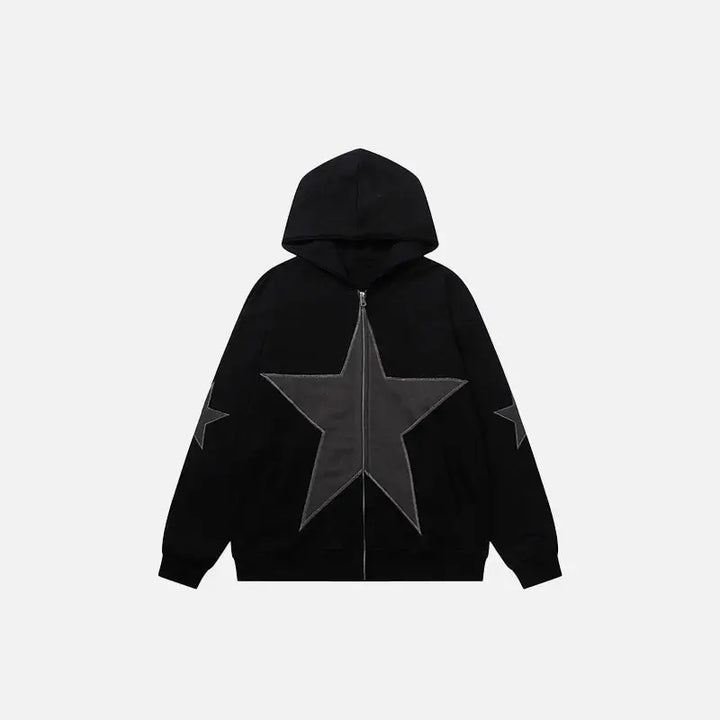 Y2k hoodies with star graphic patch for trendy style and comfort - black / m
