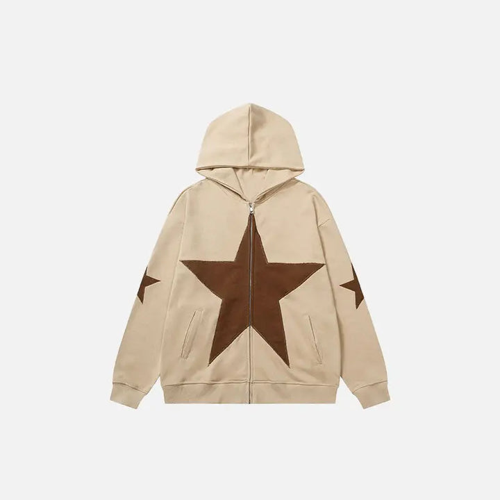 Y2k hoodies with star graphic patch for trendy style and comfort - khaki / m