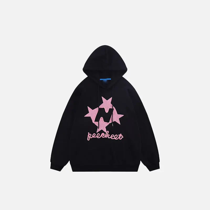 Y2k star letters embroidered hoodie for 2000s fashion fans - black / s - hoodies