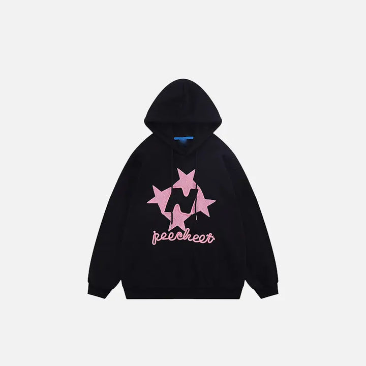 Y2k star letters embroidered hoodie for 2000s fashion fans - black / s - hoodies