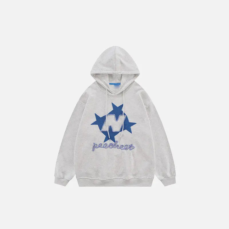 Y2k star letters embroidered hoodie for 2000s fashion fans - gray / s - hoodies