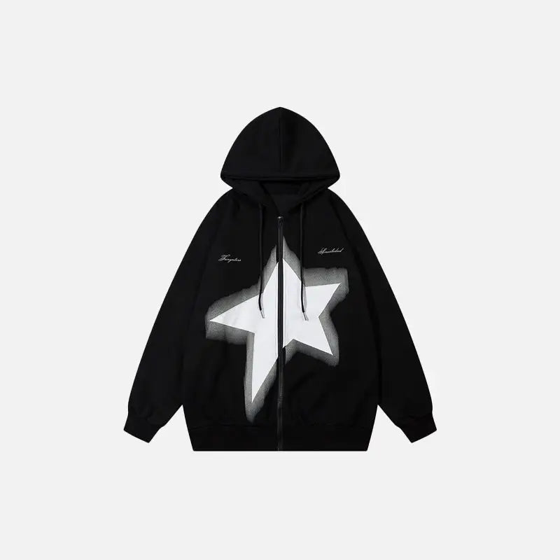 Star oversized zip hoodie for y2k style and comfort - black / s - hoodies