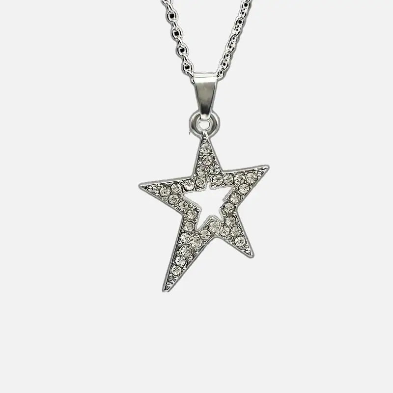 Y2k star pendant necklace with intricate design in zinc alloy - silver b - necklaces