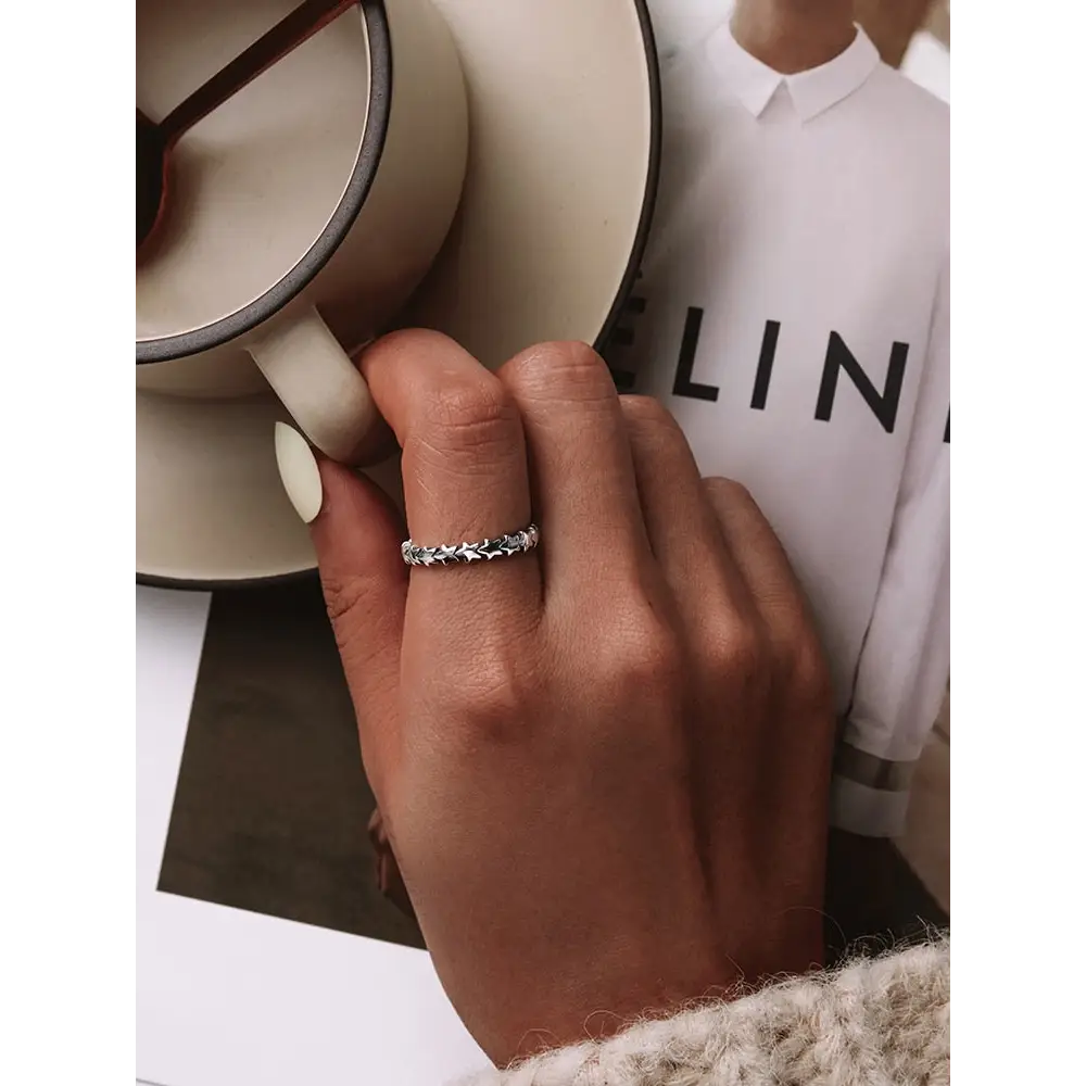 Star silver ring y2k in 925 sterling with velvet bag - 7 - rings