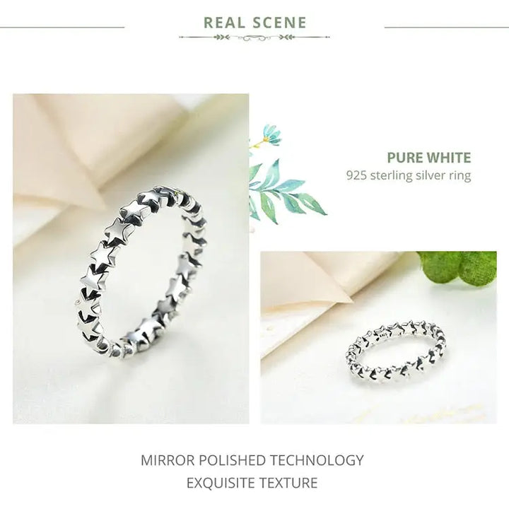 Star silver ring y2k in 925 sterling with velvet bag - rings