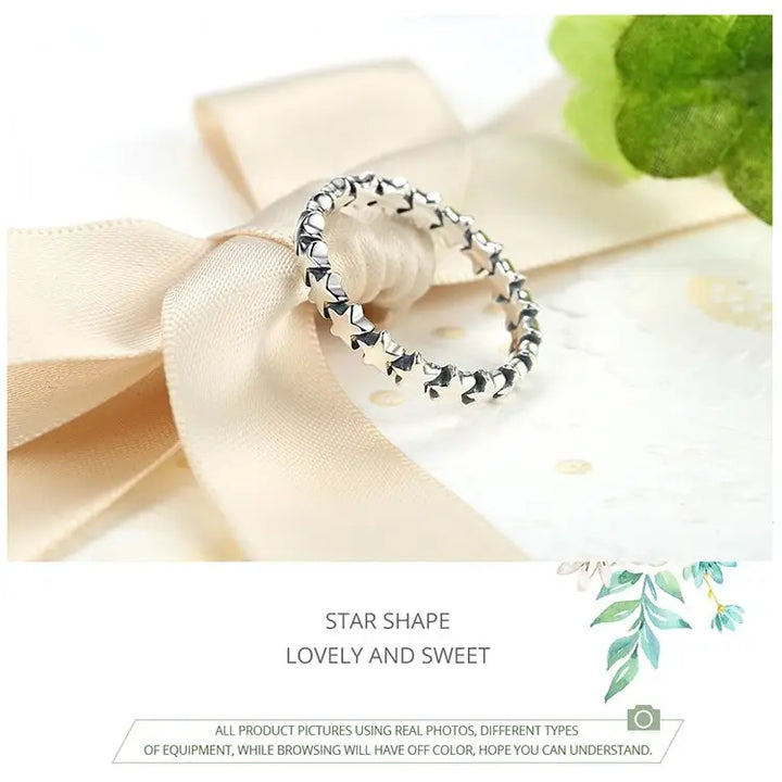 Star silver ring y2k in 925 sterling with velvet bag - rings