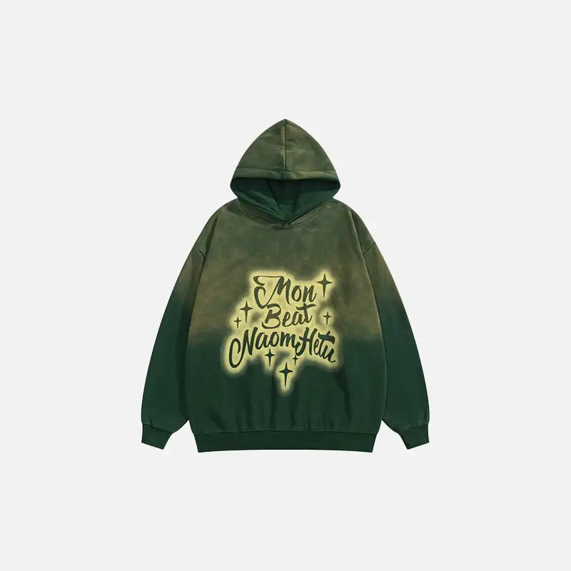 Y2k streetwear star washed loose fit hoodie for comfort and style - green / s