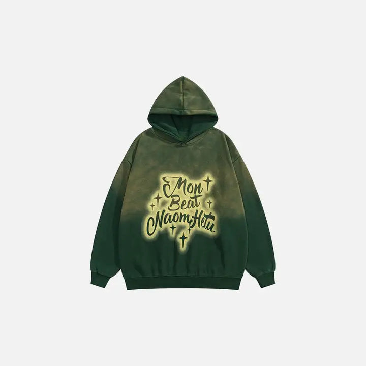 Y2k streetwear star washed loose fit hoodie for comfort and style - green / s