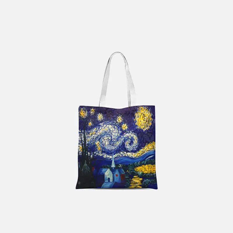 Van gogh starry night y2k tote bag in bold canvas design - blue / 23x27cm-9x10.6in