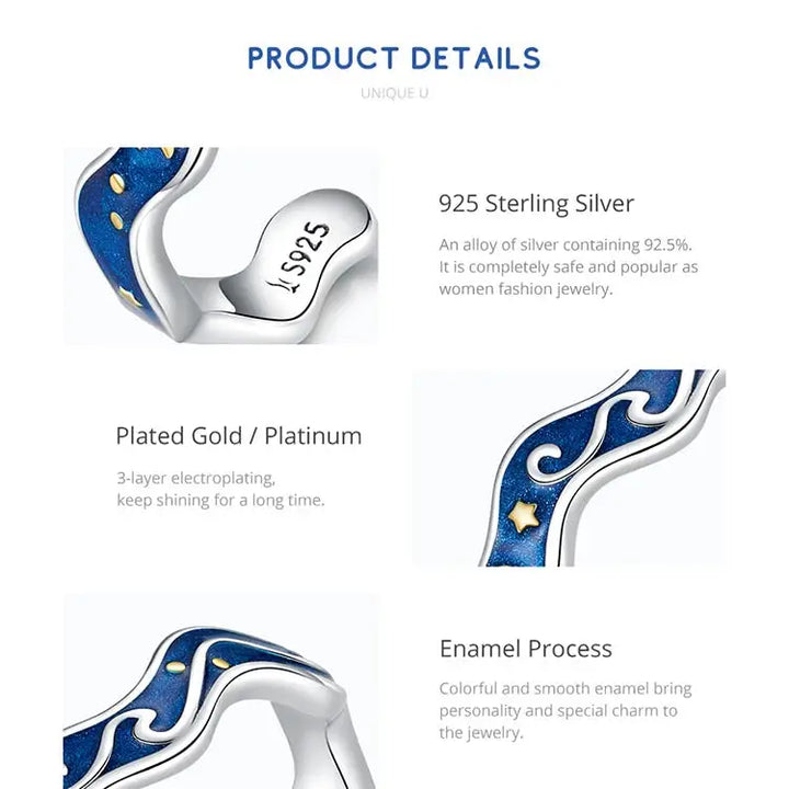 Irregular prong set y2k van gogh sterling silver ring size 5-8 - rings