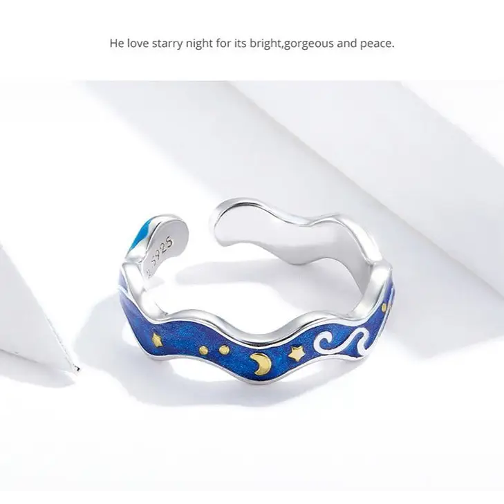 Irregular prong set y2k van gogh sterling silver ring size 5-8 - rings