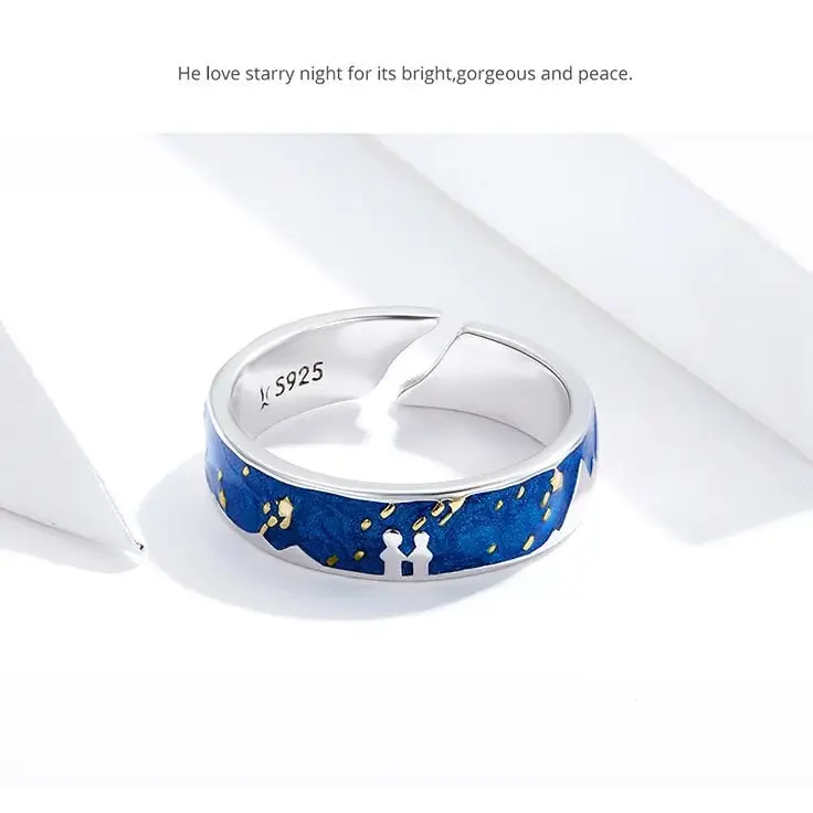 Irregular prong set y2k van gogh sterling silver ring size 5-8 - rings