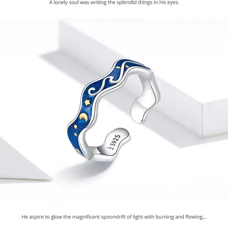 Irregular prong set y2k van gogh sterling silver ring size 5-8 - rings