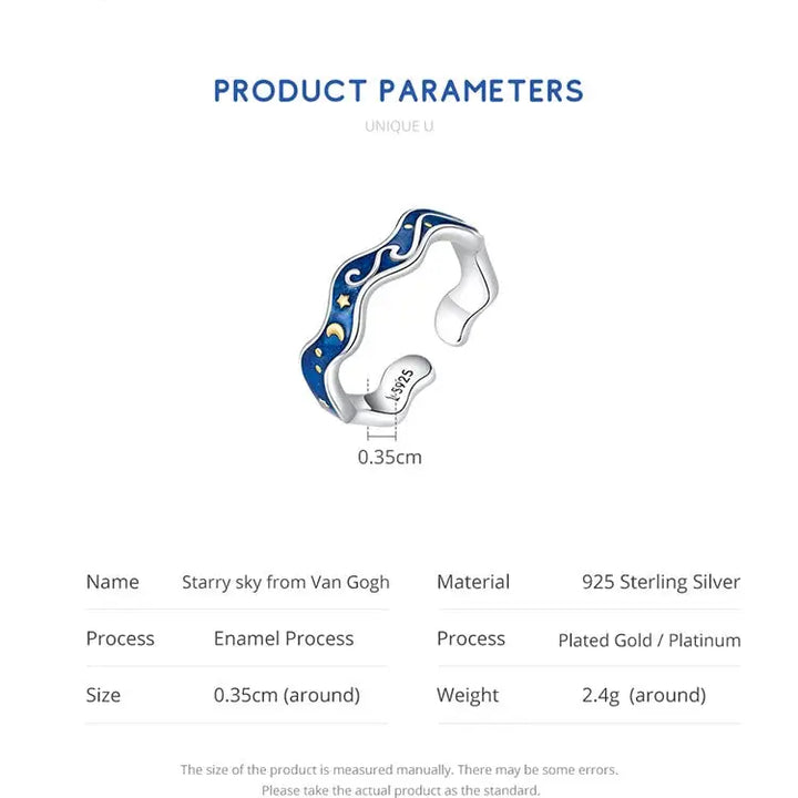 Irregular prong set y2k van gogh sterling silver ring size 5-8 - rings