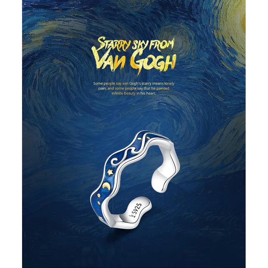 Irregular prong set y2k van gogh sterling silver ring size 5-8 - rings