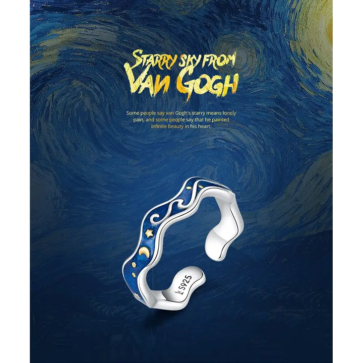 Irregular prong set y2k van gogh sterling silver ring size 5-8 - rings