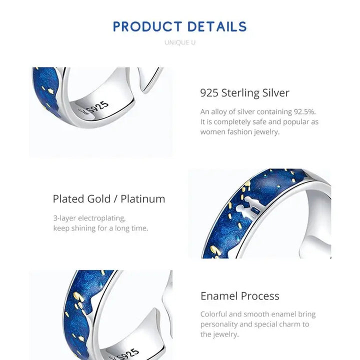 Irregular prong set y2k van gogh sterling silver ring size 5-8 - rings