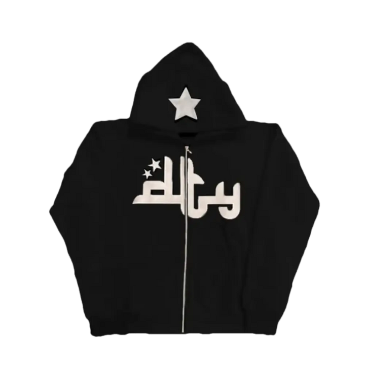 Y2k zipper stars for urban fashion enthusiasts - black / s