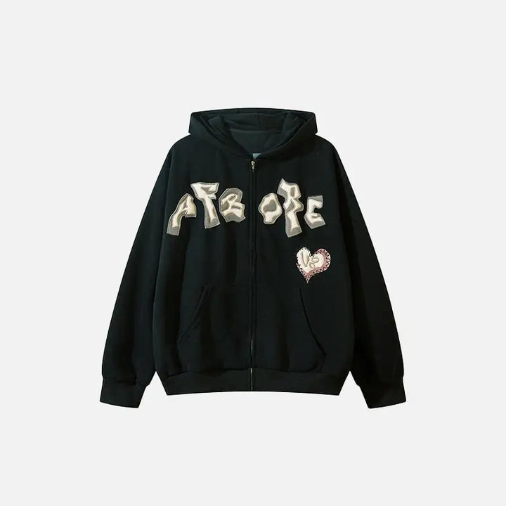Sticky heart y2k oversized zip hoodie for modern luxury style - black / m - hoodies