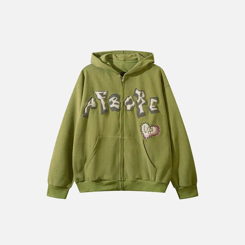 Sticky heart y2k oversized zip hoodie for modern luxury style - green / m - hoodies