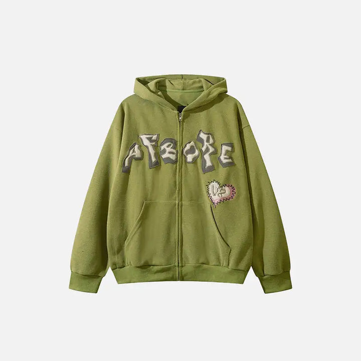 Sticky heart y2k oversized zip hoodie for modern luxury style - green / m - hoodies